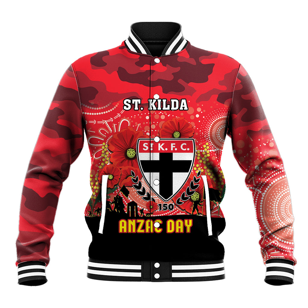 Custom St Kilda Football ANZAC Baseball Jacket Gallipoli Camouflage With Poppies