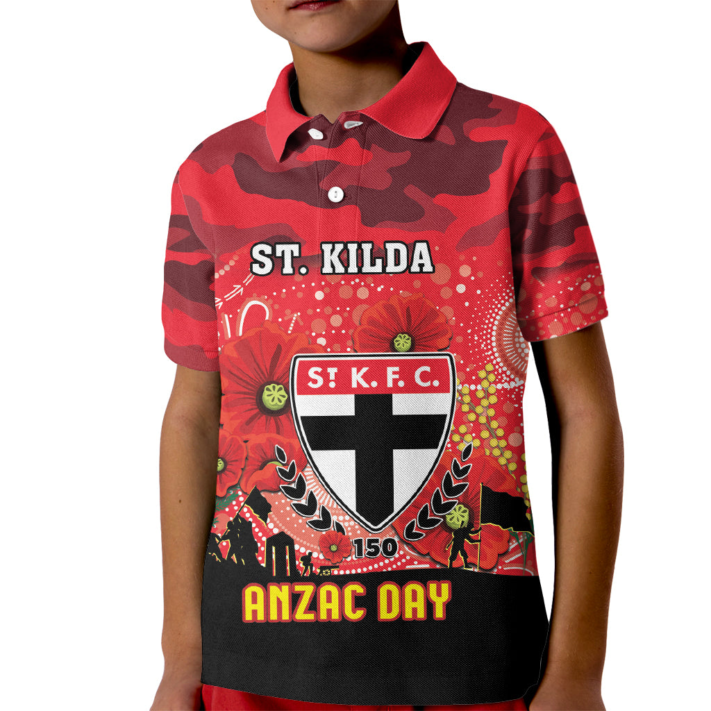 Custom St Kilda Football ANZAC Kid Polo Shirt Gallipoli Camouflage With Poppies