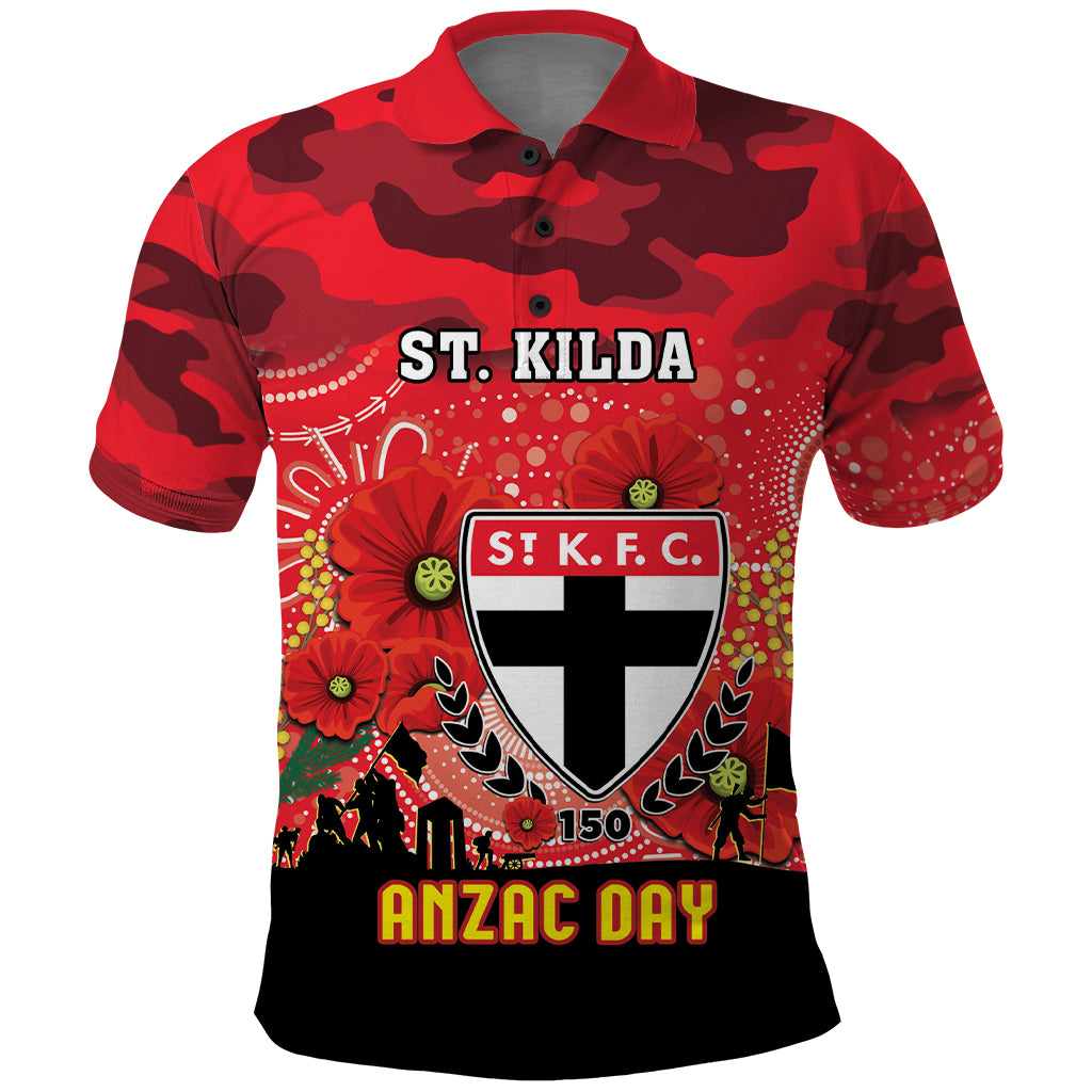 Custom St Kilda Football ANZAC Polo Shirt Gallipoli Camouflage With Poppies