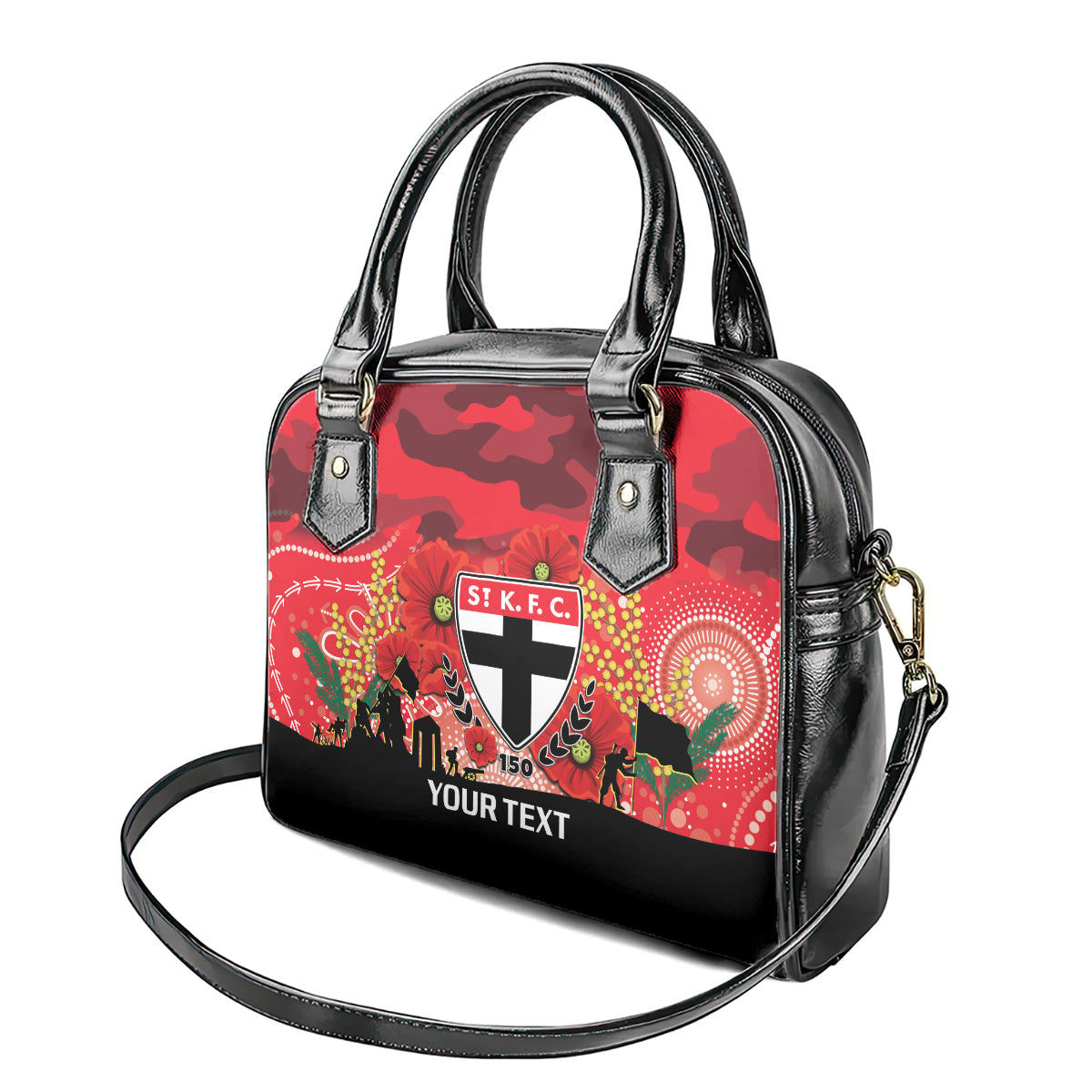 Custom St Kilda Football ANZAC Shoulder Handbag Gallipoli Camouflage With Poppies