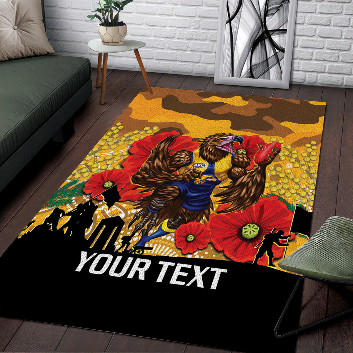 Custom Eagles Football ANZAC Area Rug Gallipoli Camouflage With Poppies