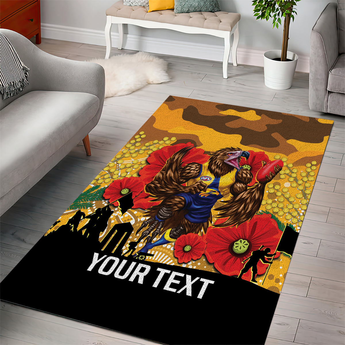 Custom Eagles Football ANZAC Area Rug Gallipoli Camouflage With Poppies