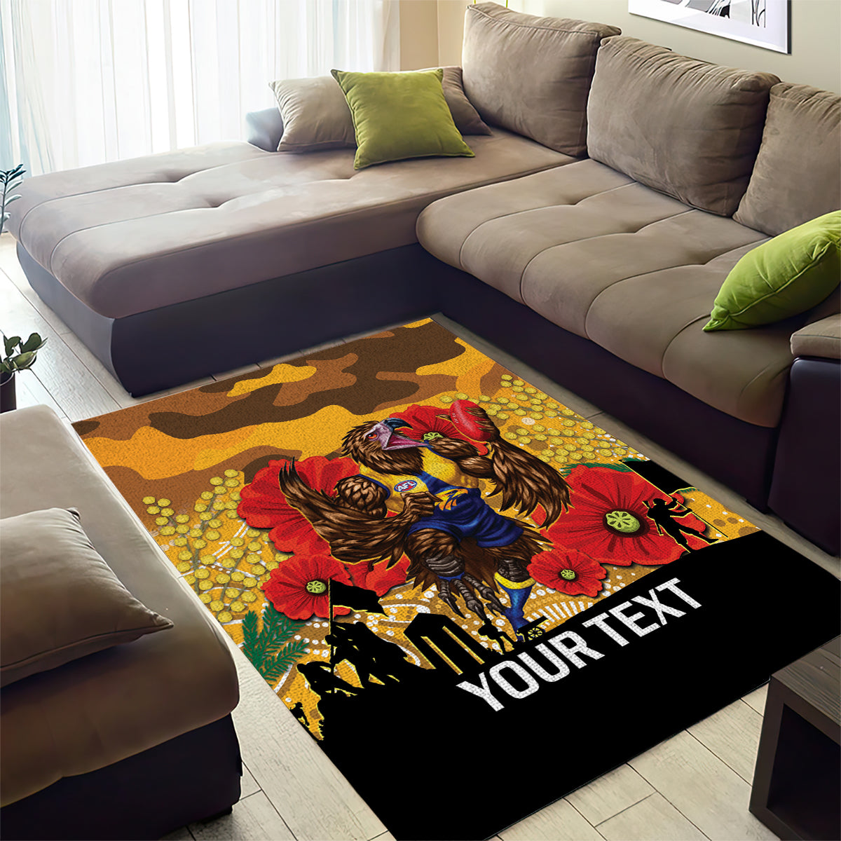 Custom Eagles Football ANZAC Area Rug Gallipoli Camouflage With Poppies