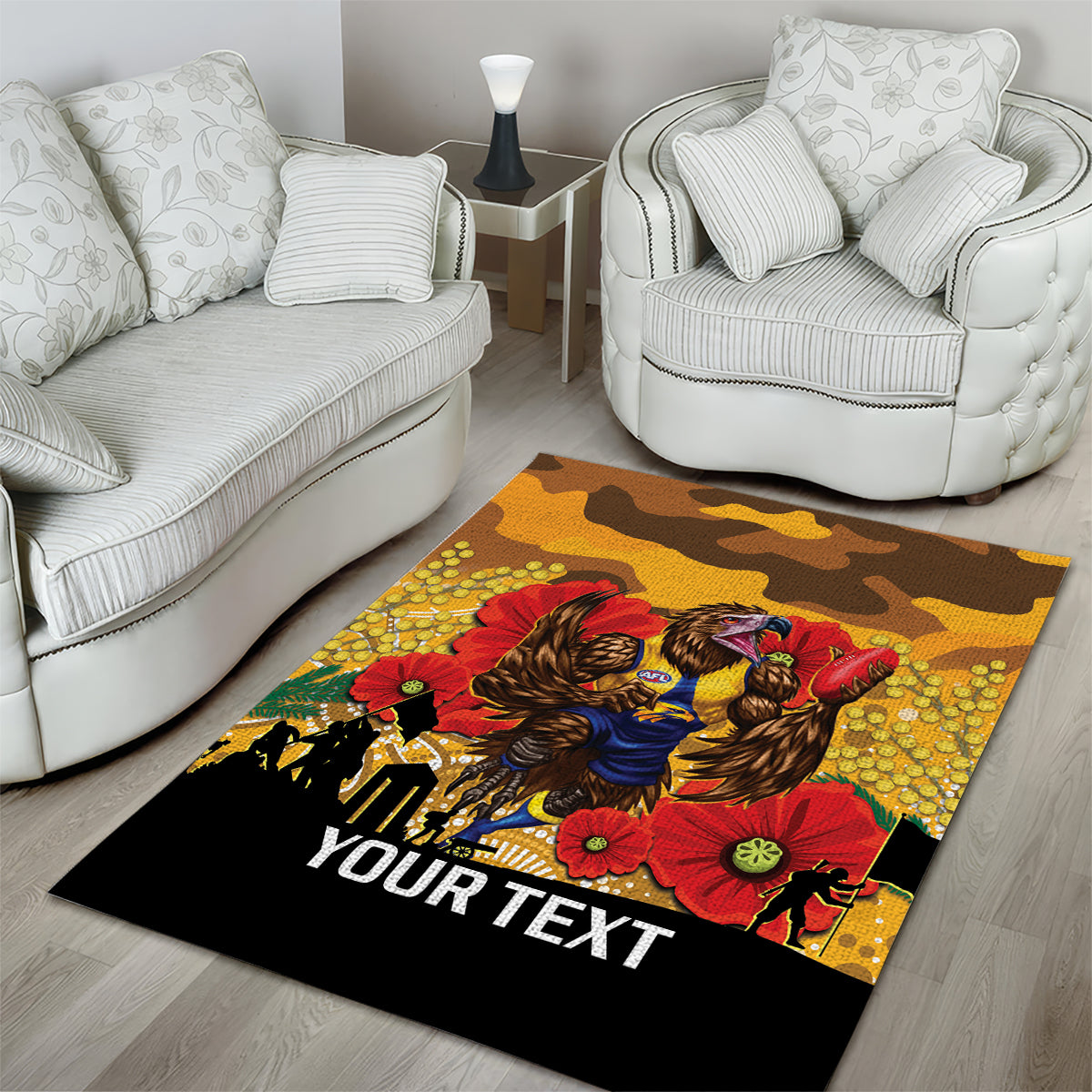 Custom Eagles Football ANZAC Area Rug Gallipoli Camouflage With Poppies