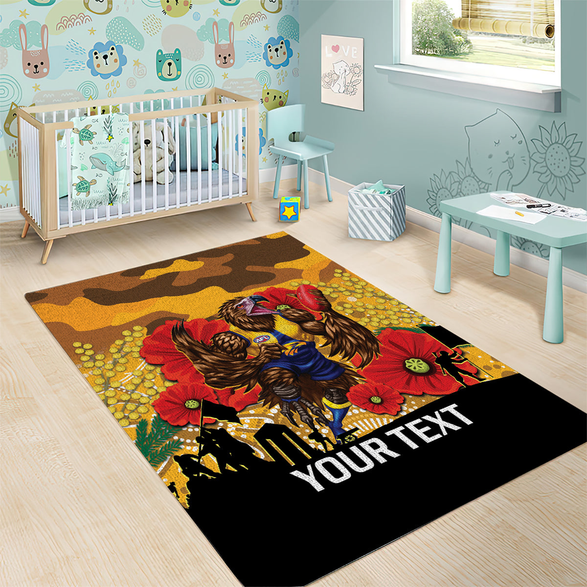 Custom Eagles Football ANZAC Area Rug Gallipoli Camouflage With Poppies