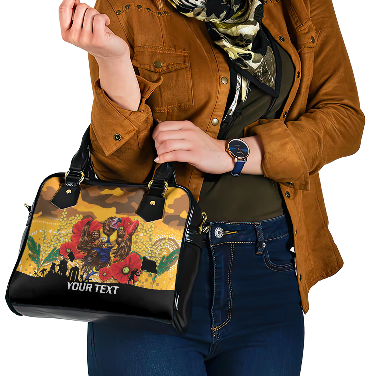 Custom Eagles Football ANZAC Shoulder Handbag Gallipoli Camouflage With Poppies