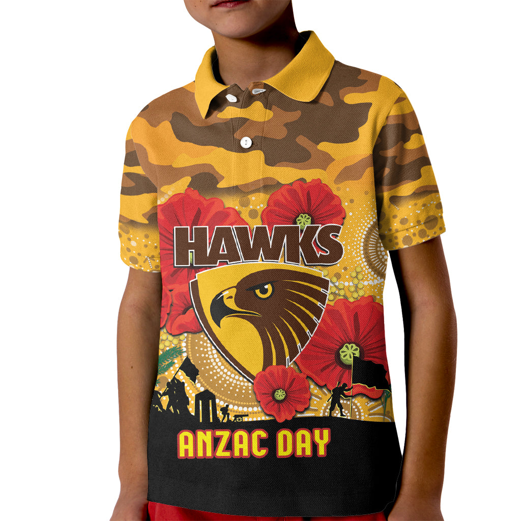 Custom Hawks Football ANZAC Kid Polo Shirt Gallipoli Camouflage With Poppies