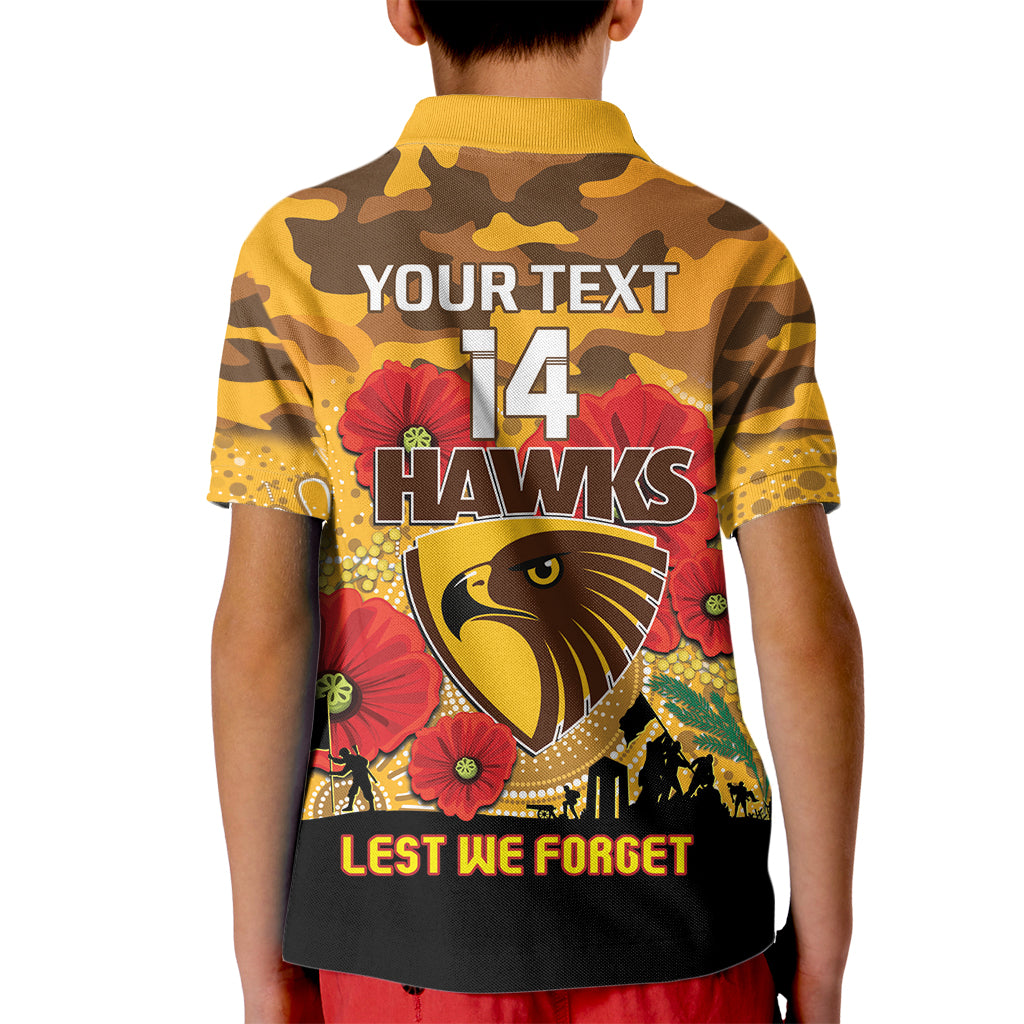 Custom Hawks Football ANZAC Kid Polo Shirt Gallipoli Camouflage With Poppies