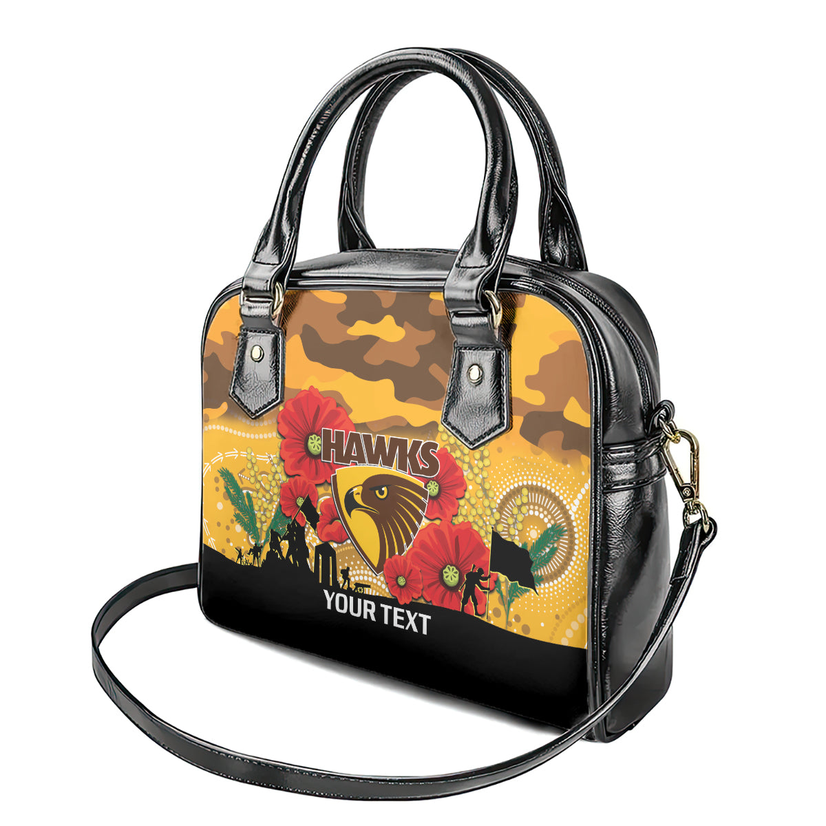 Custom Hawks Football ANZAC Shoulder Handbag Gallipoli Camouflage With Poppies