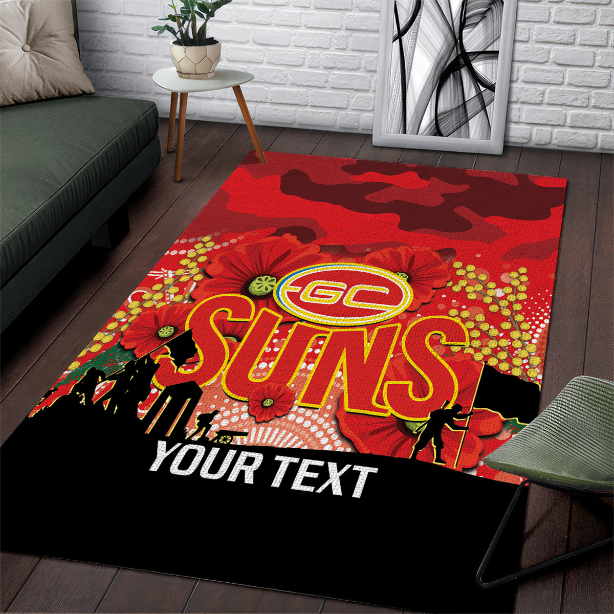 Custom Suns Football ANZAC Area Rug Gallipoli Camouflage With Poppies