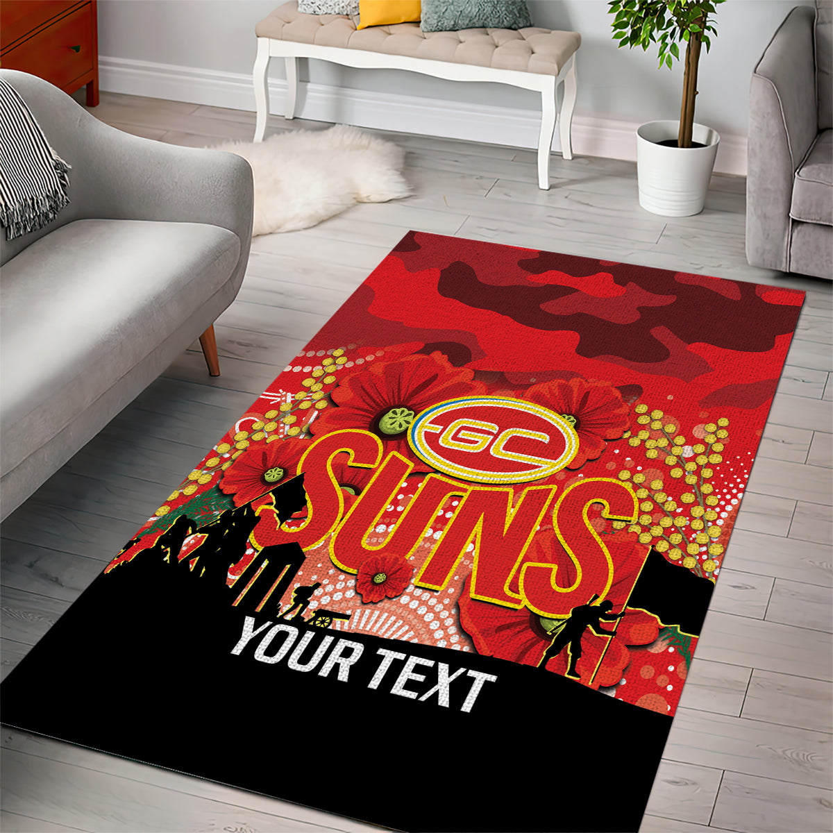 Custom Suns Football ANZAC Area Rug Gallipoli Camouflage With Poppies