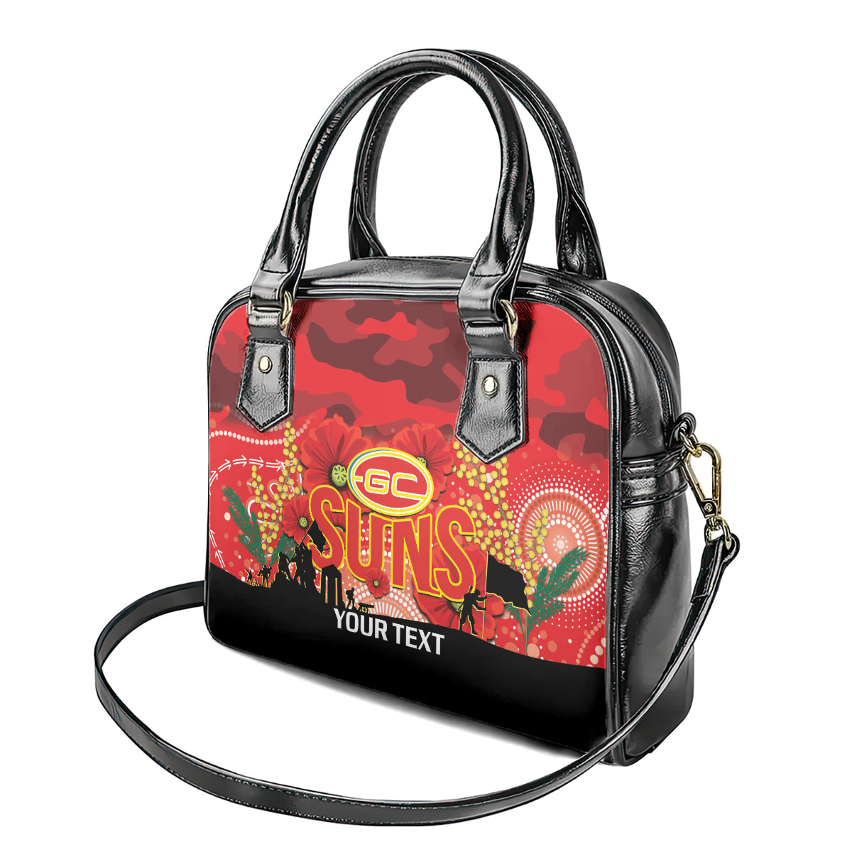 Custom Suns Football ANZAC Shoulder Handbag Gallipoli Camouflage With Poppies