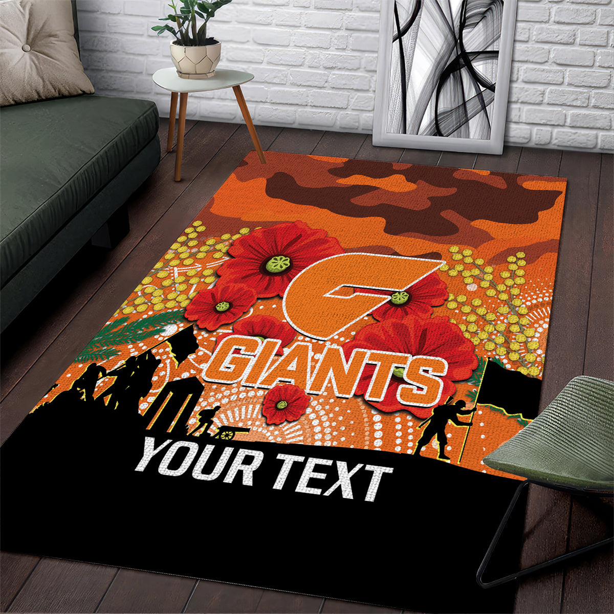 Custom Giants Football ANZAC Area Rug Gallipoli Camouflage With Poppies