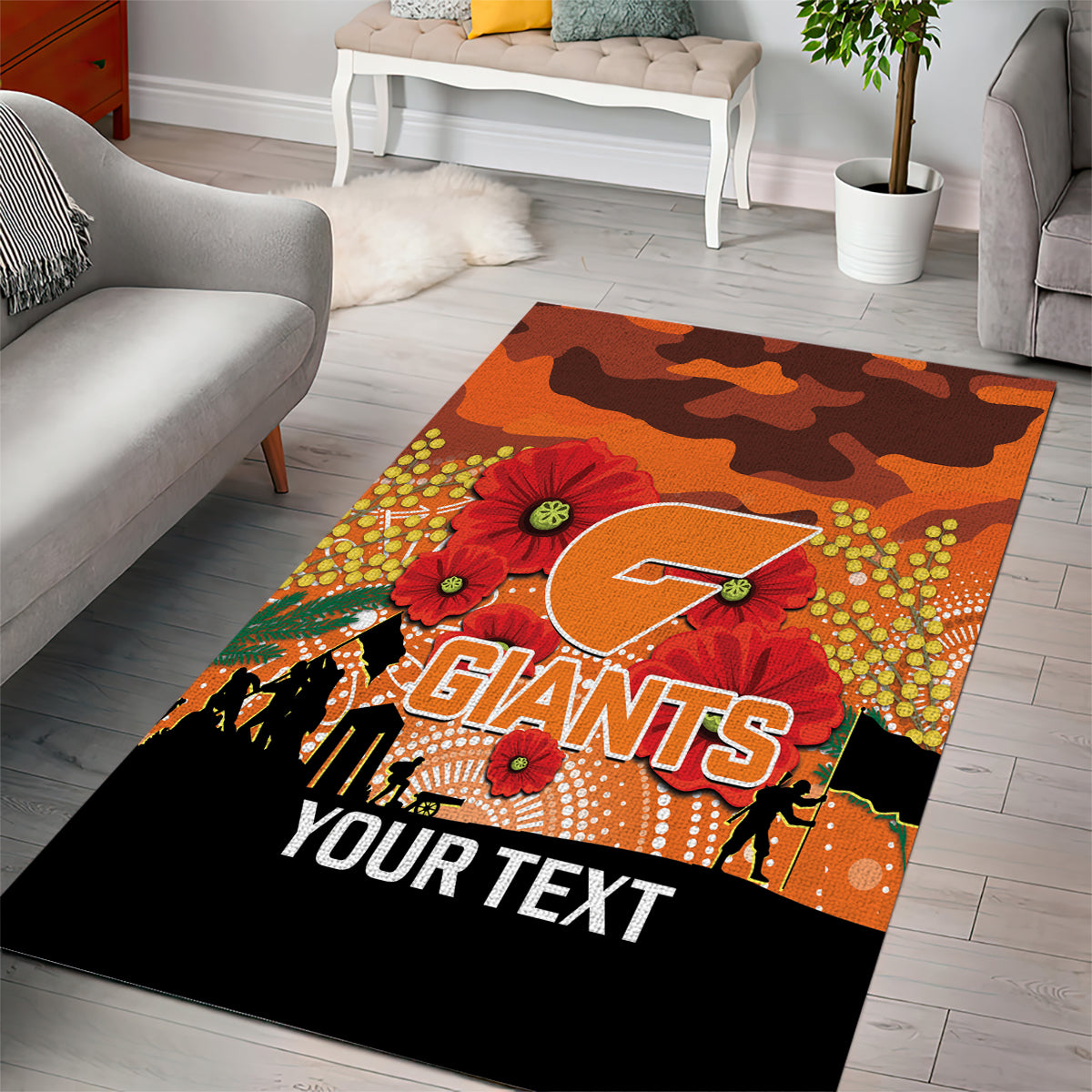 Custom Giants Football ANZAC Area Rug Gallipoli Camouflage With Poppies