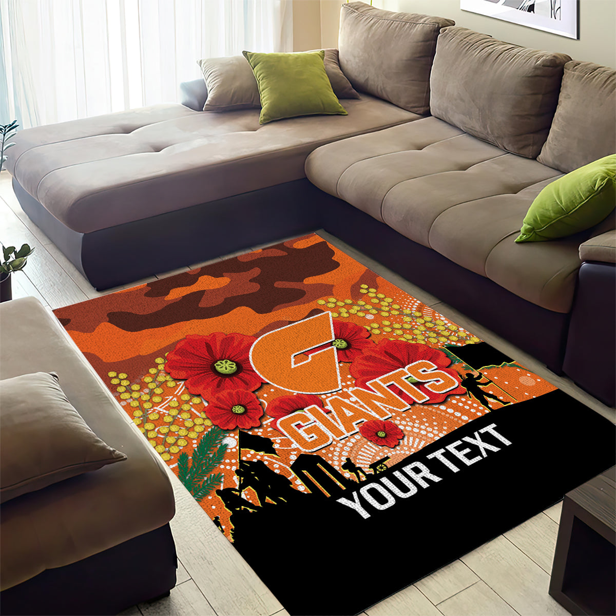 Custom Giants Football ANZAC Area Rug Gallipoli Camouflage With Poppies