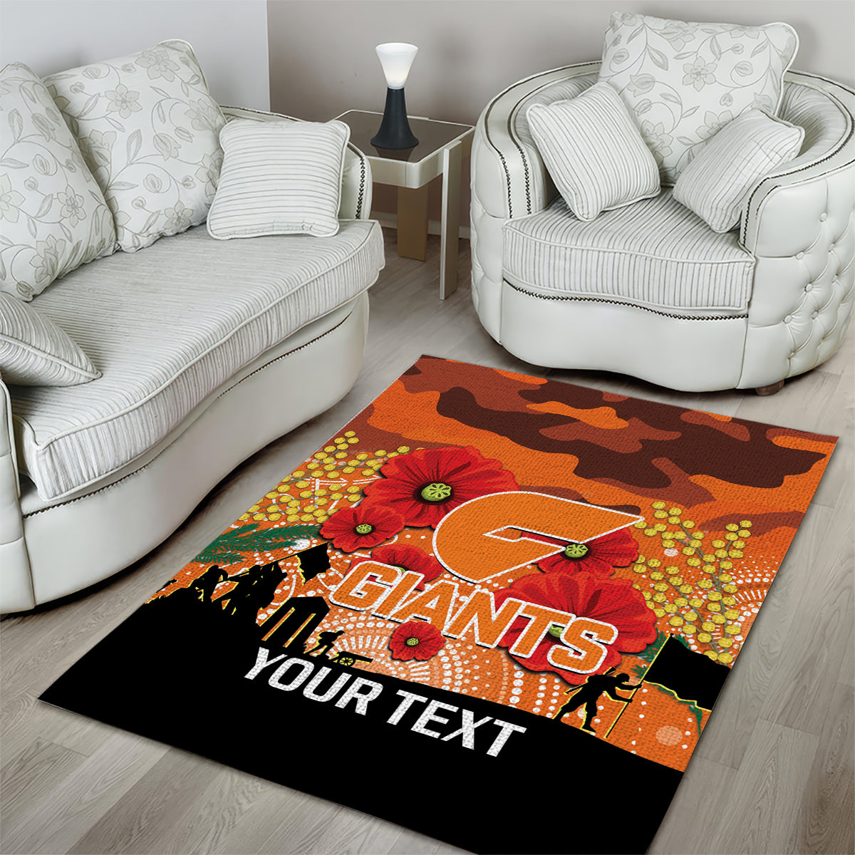 Custom Giants Football ANZAC Area Rug Gallipoli Camouflage With Poppies