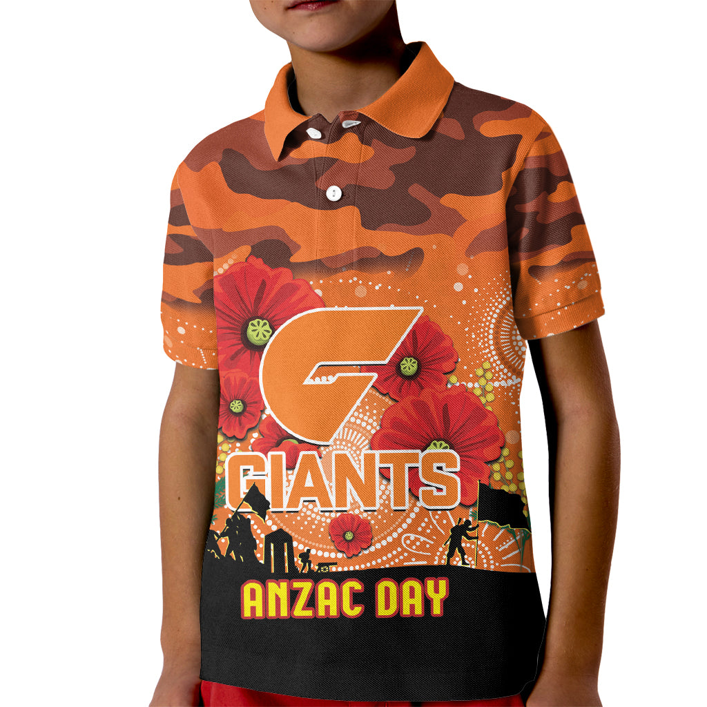 Custom Giants Football ANZAC Kid Polo Shirt Gallipoli Camouflage With Poppies