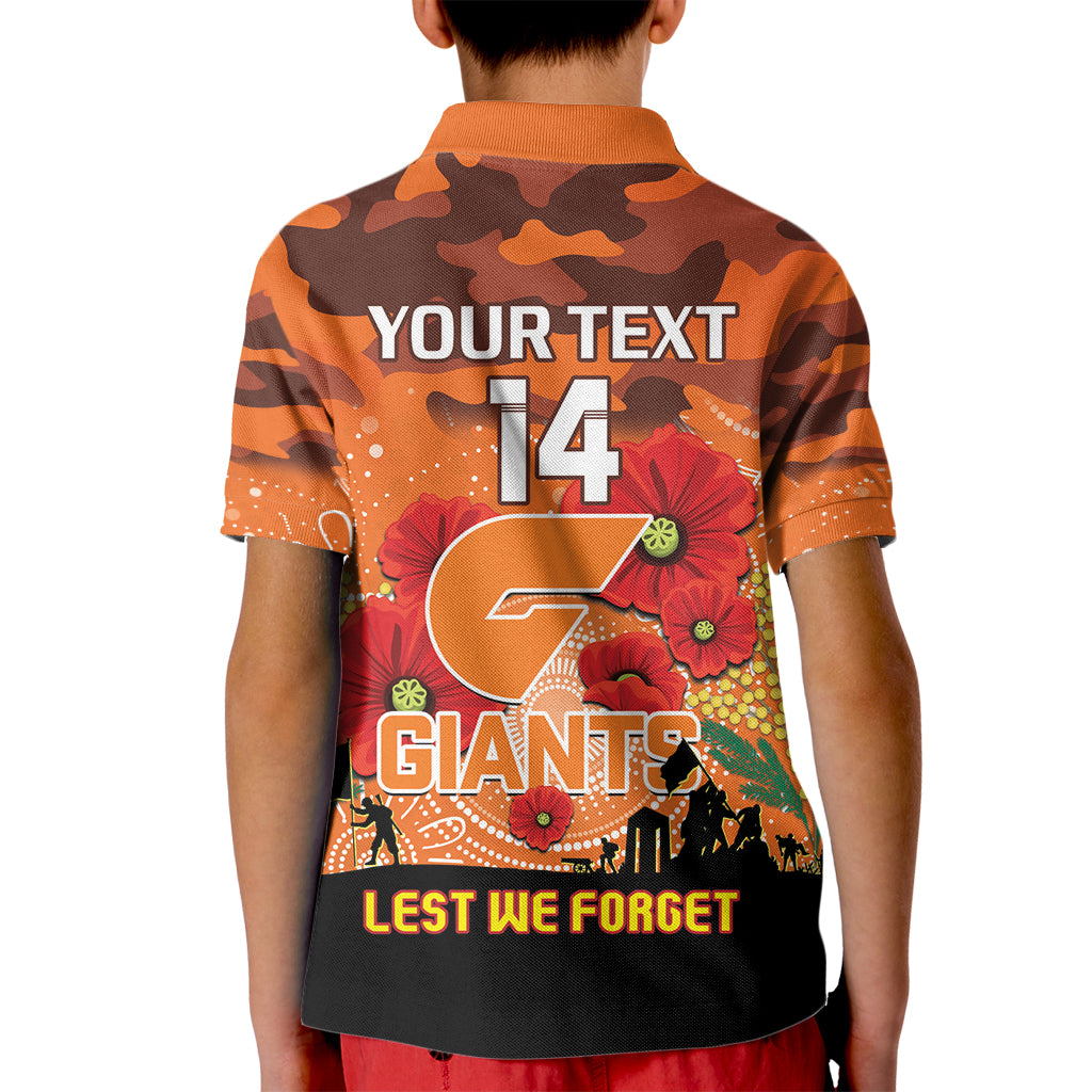 Custom Giants Football ANZAC Kid Polo Shirt Gallipoli Camouflage With Poppies