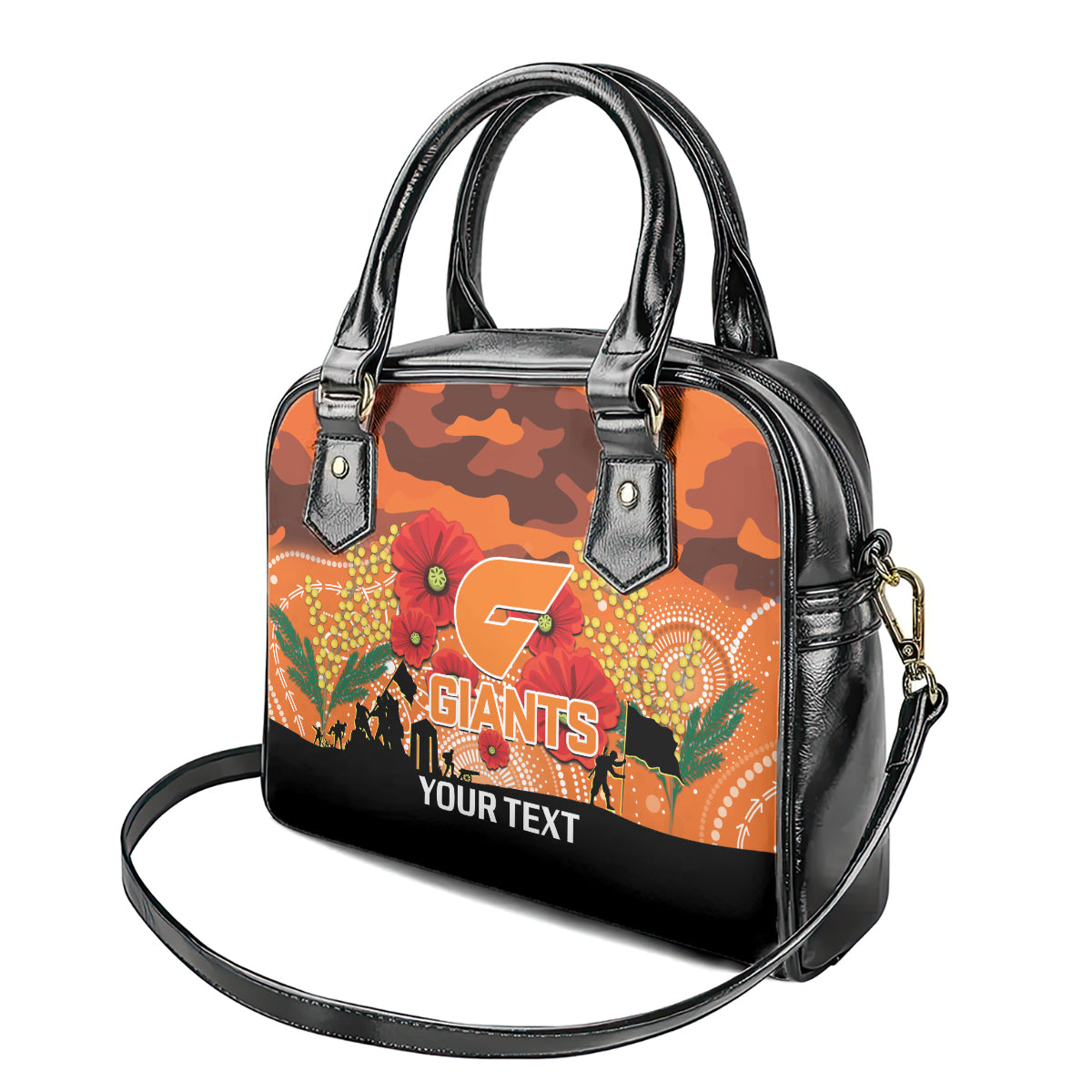 Custom Giants Football ANZAC Shoulder Handbag Gallipoli Camouflage With Poppies