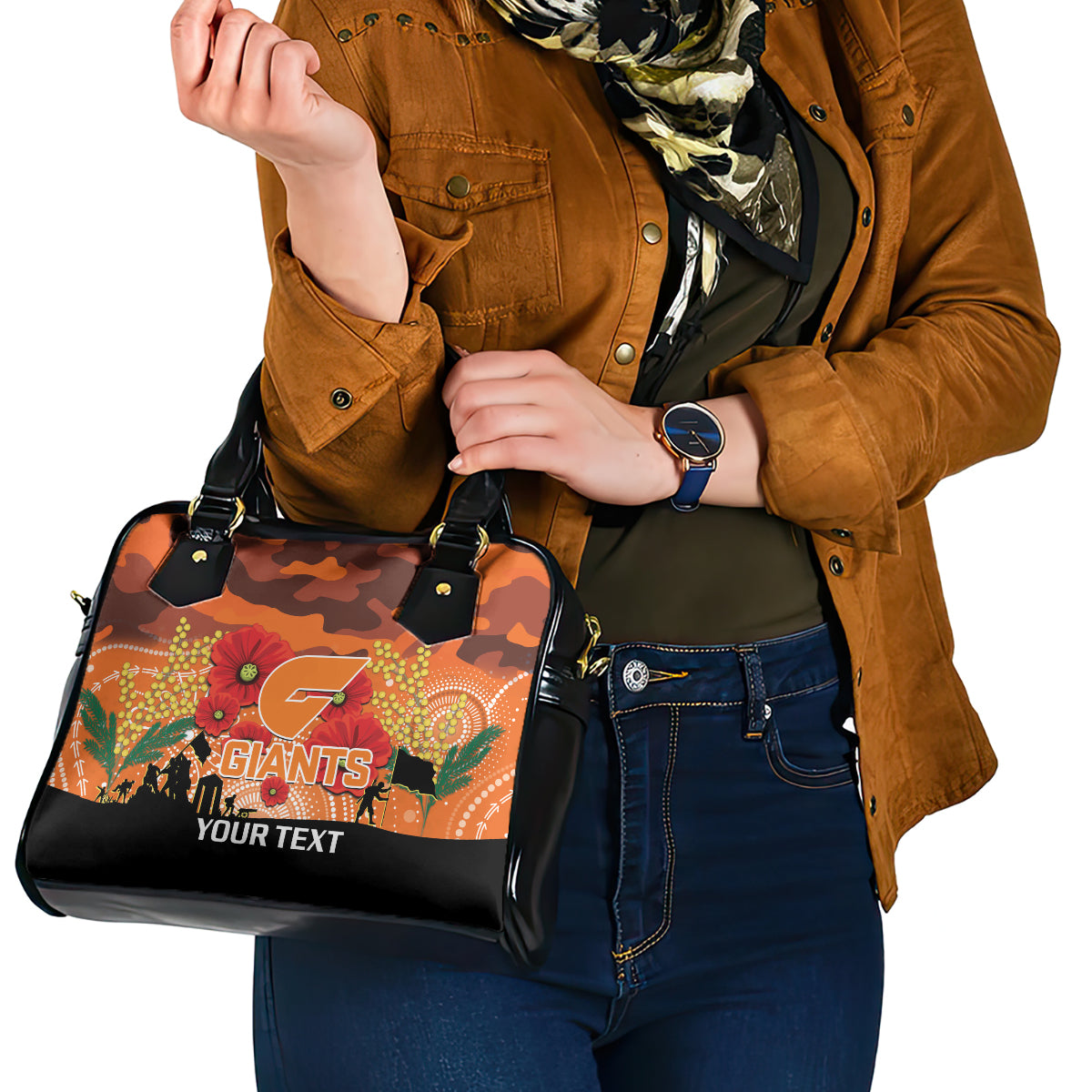 Custom Giants Football ANZAC Shoulder Handbag Gallipoli Camouflage With Poppies