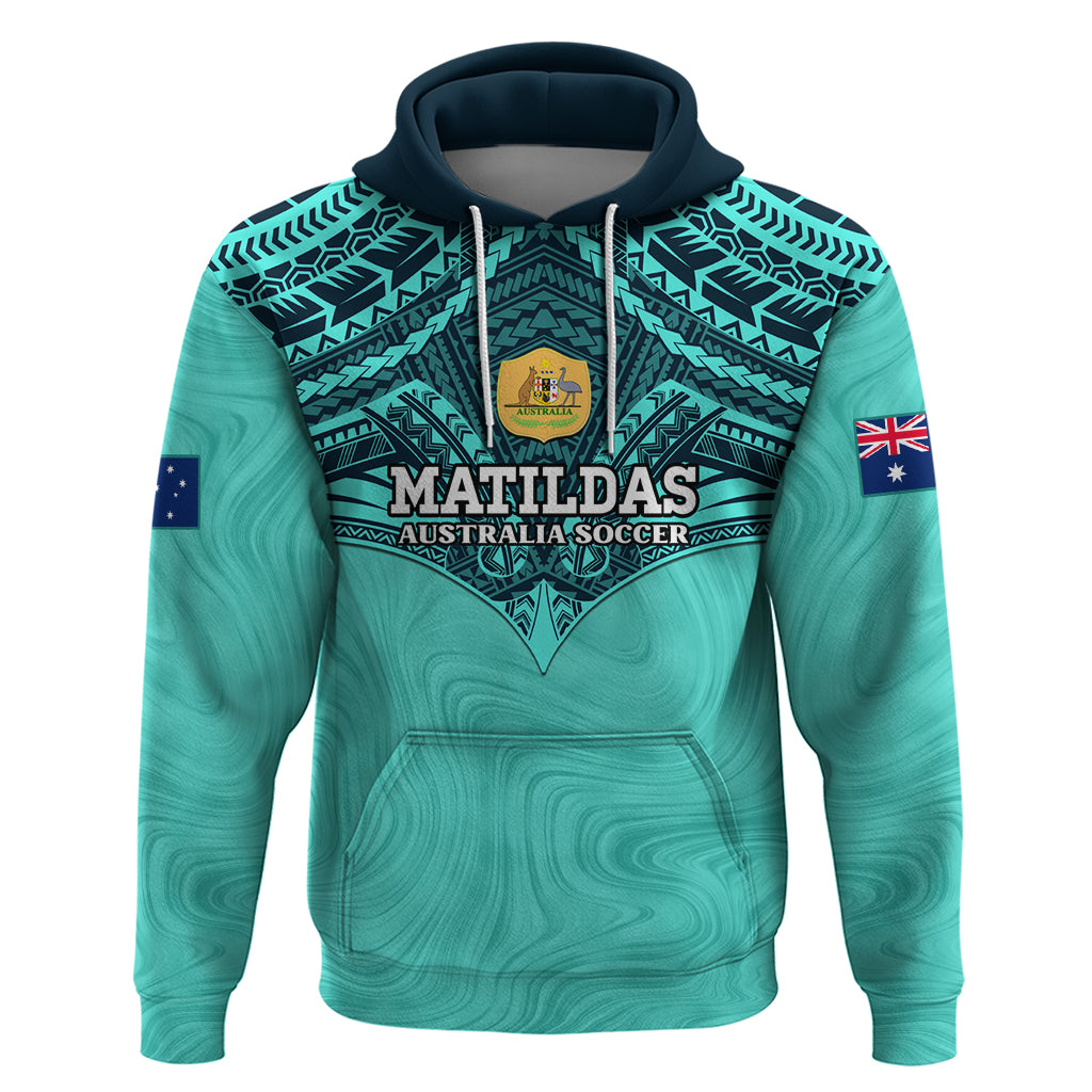 Custom Australia Matildas Hoodie Polynesian Mix Turquoise Marble