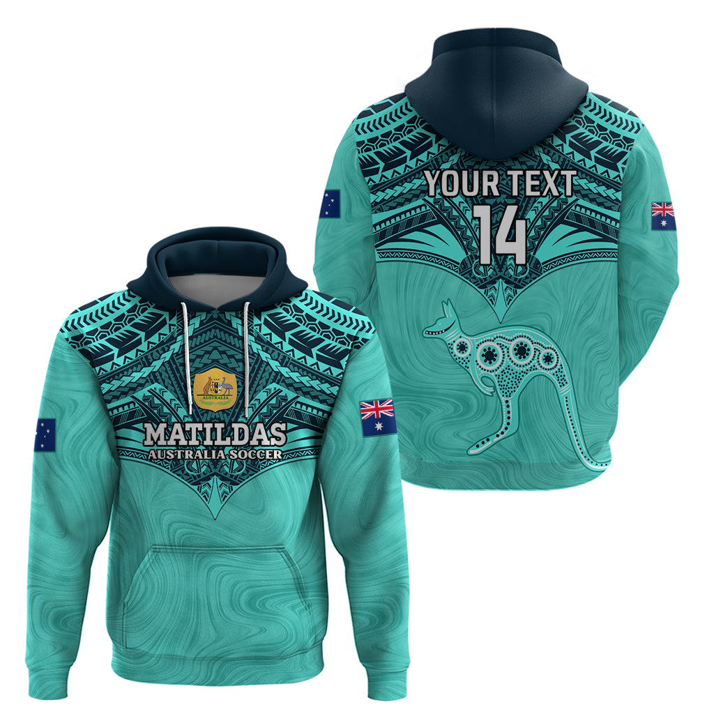 Custom Australia Matildas Hoodie Polynesian Mix Turquoise Marble