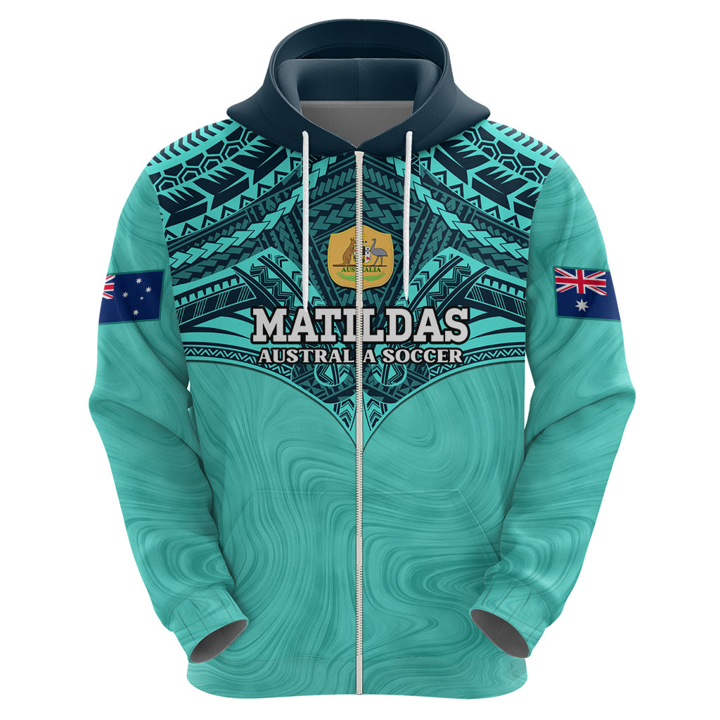 Custom Australia Matildas Hoodie Polynesian Mix Turquoise Marble