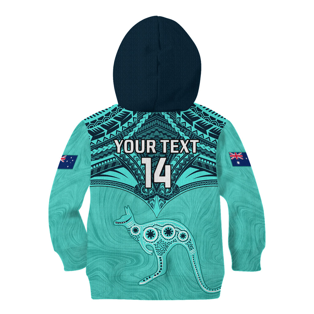 Custom Australia Matildas Kid Hoodie Polynesian Mix Turquoise Marble