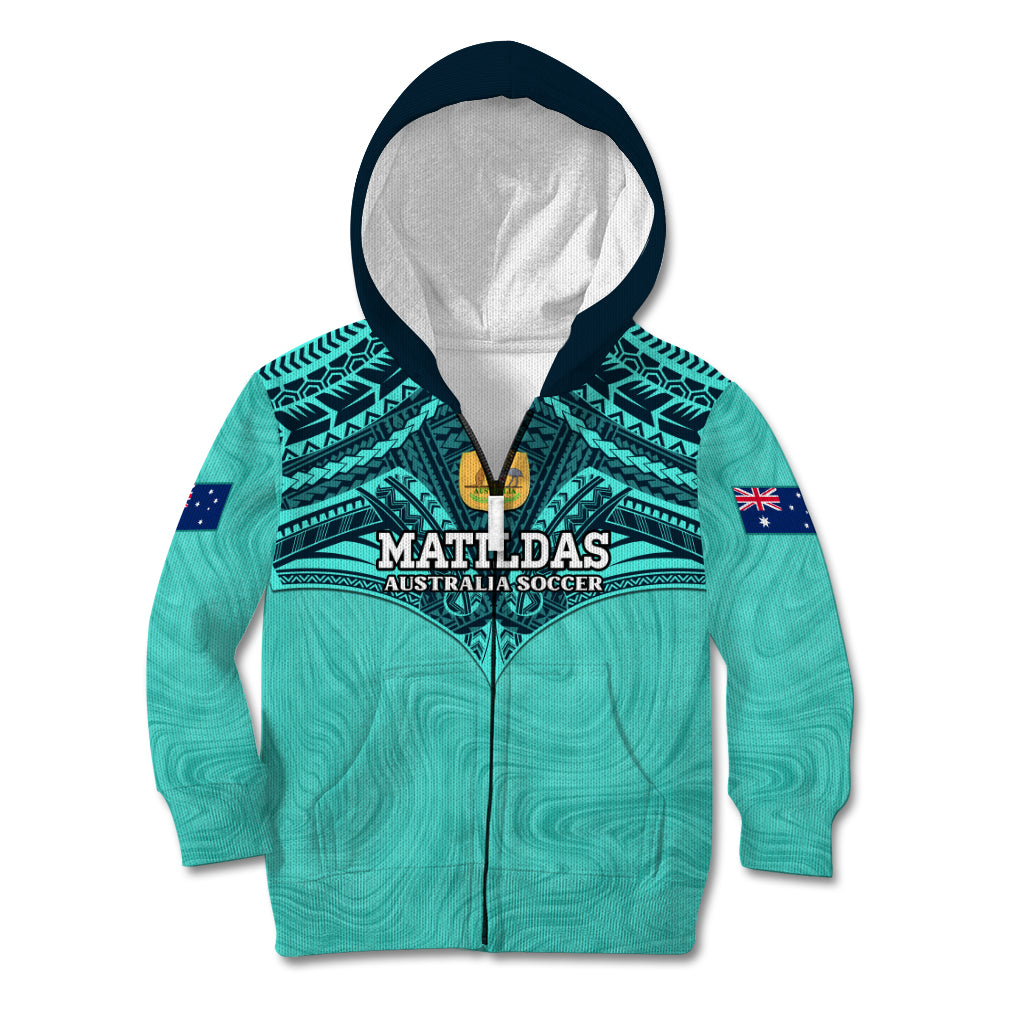 Custom Australia Matildas Kid Hoodie Polynesian Mix Turquoise Marble