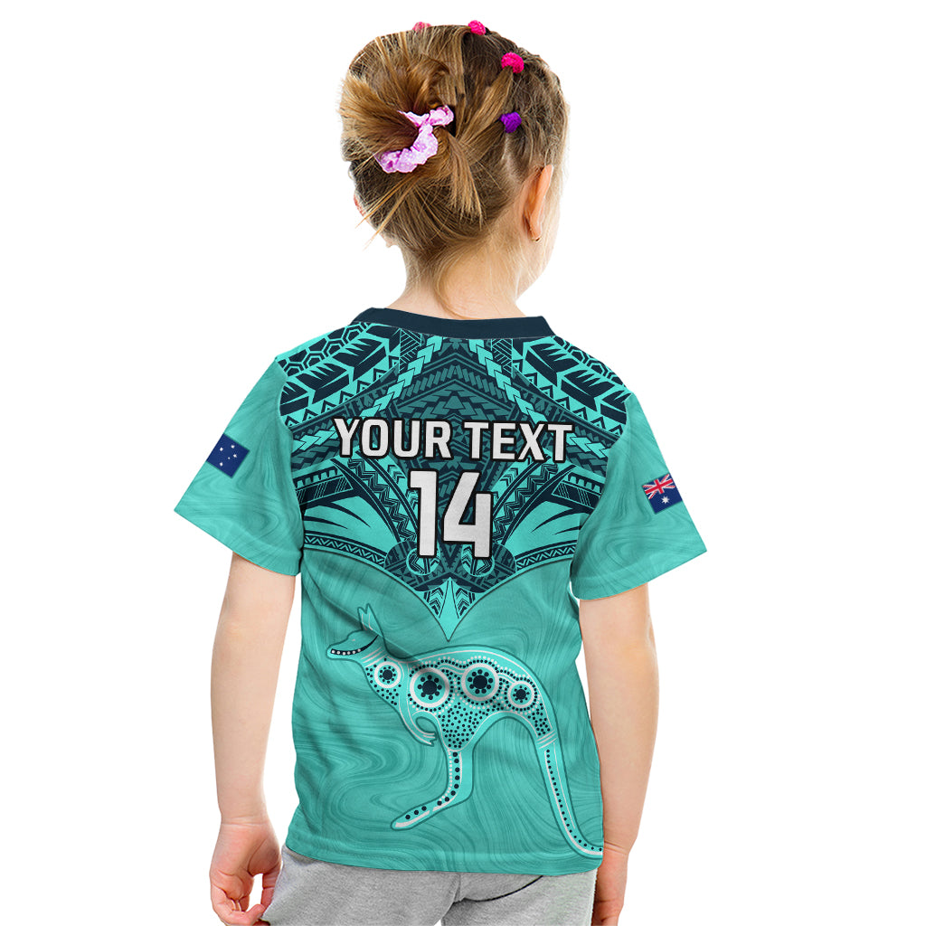 Custom Australia Matildas Kid T Shirt Polynesian Mix Turquoise Marble