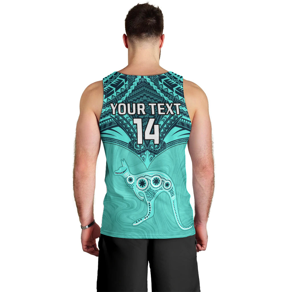 Custom Australia Matildas Men Tank Top Polynesian Mix Turquoise Marble