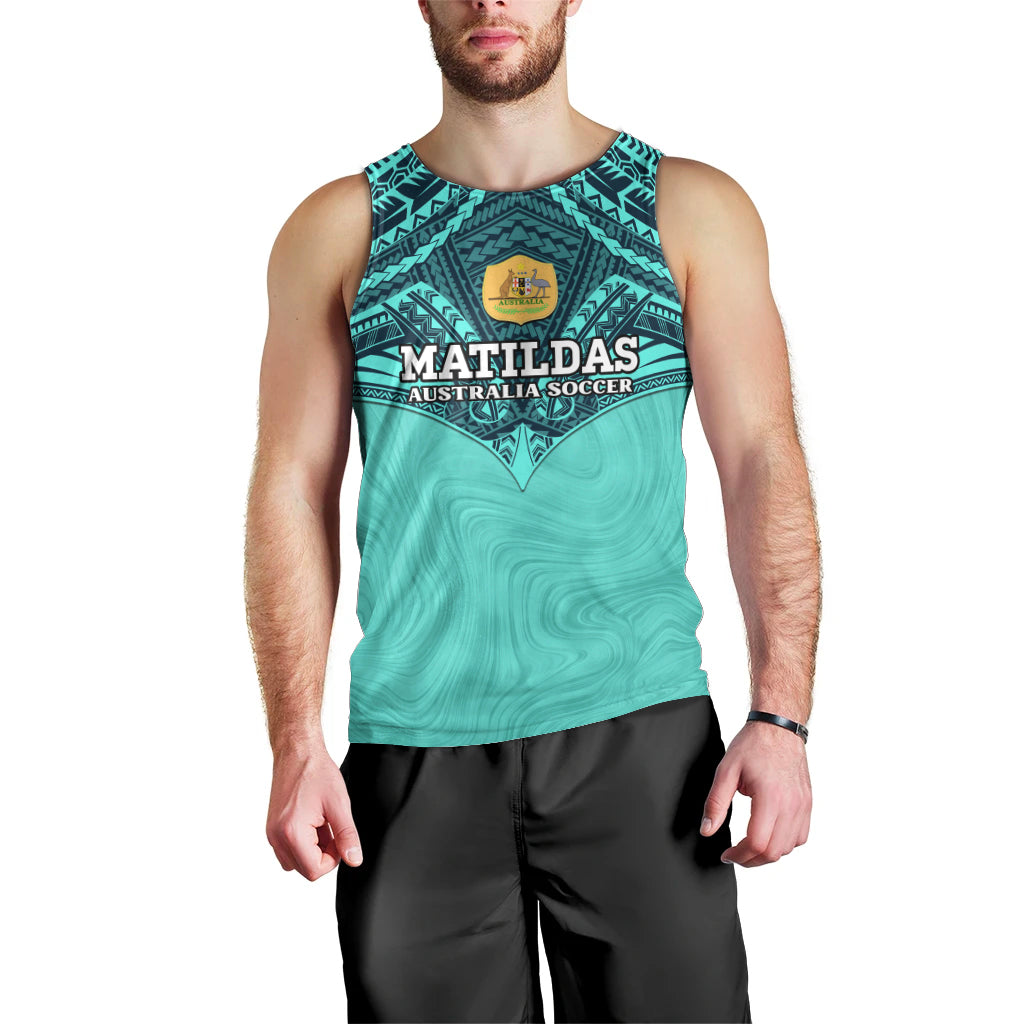 Custom Australia Matildas Men Tank Top Polynesian Mix Turquoise Marble