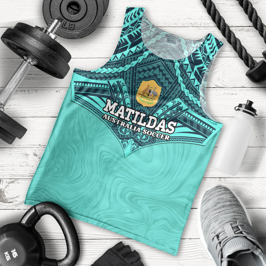 Custom Australia Matildas Men Tank Top Polynesian Mix Turquoise Marble