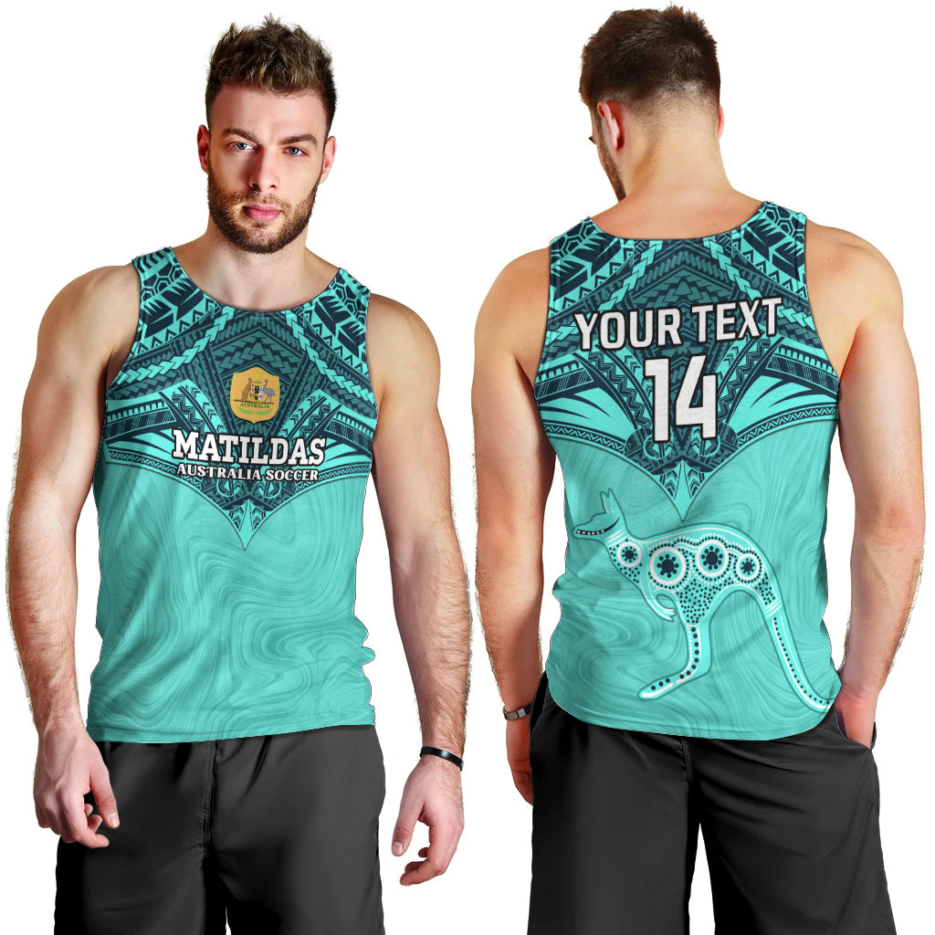 Custom Australia Matildas Men Tank Top Polynesian Mix Turquoise Marble