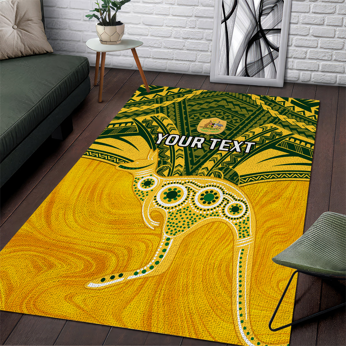 Custom Australia Matildas Area Rug Polynesian Mix Gold Marble