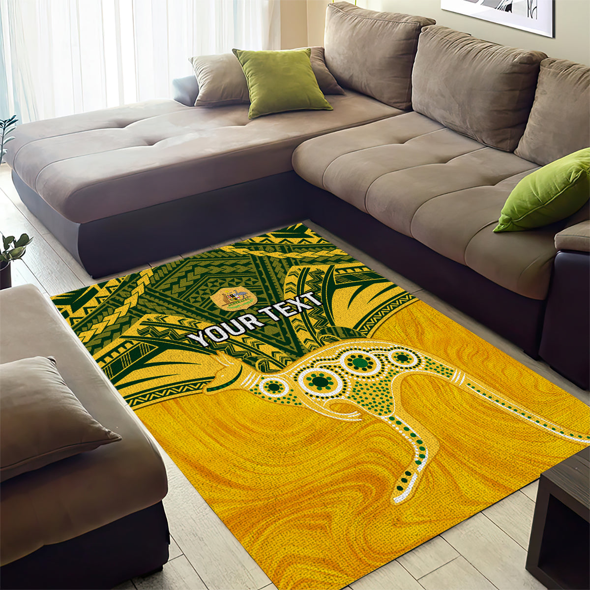 Custom Australia Matildas Area Rug Polynesian Mix Gold Marble