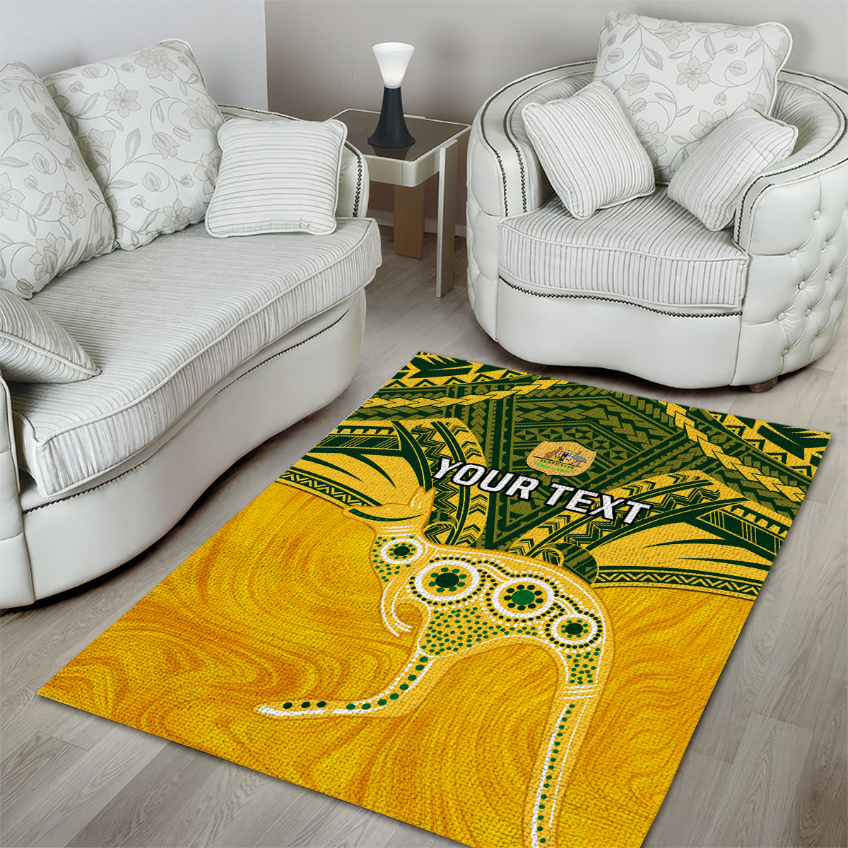 Custom Australia Matildas Area Rug Polynesian Mix Gold Marble