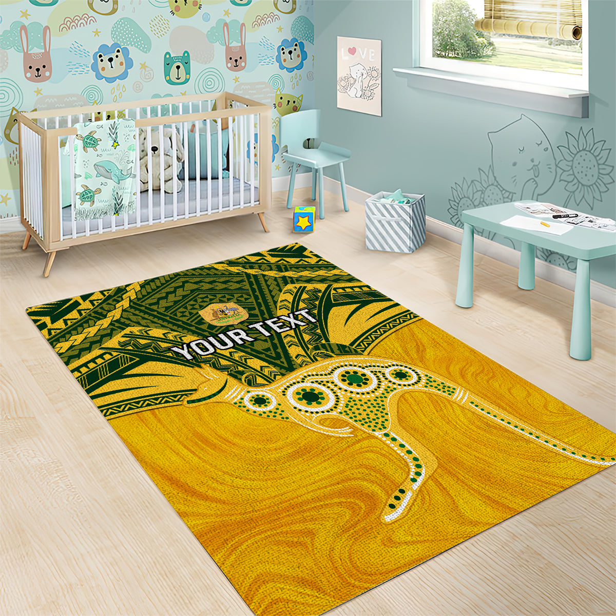 Custom Australia Matildas Area Rug Polynesian Mix Gold Marble