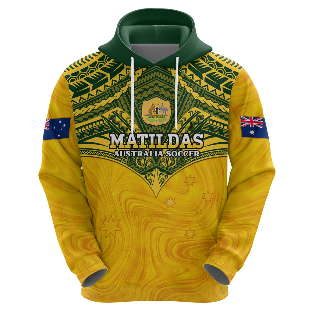 Custom Australia Matildas Hoodie Polynesian Mix Gold Marble