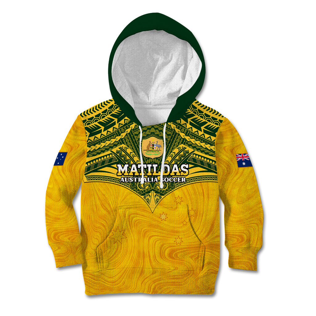 Custom Australia Matildas Kid Hoodie Polynesian Mix Gold Marble