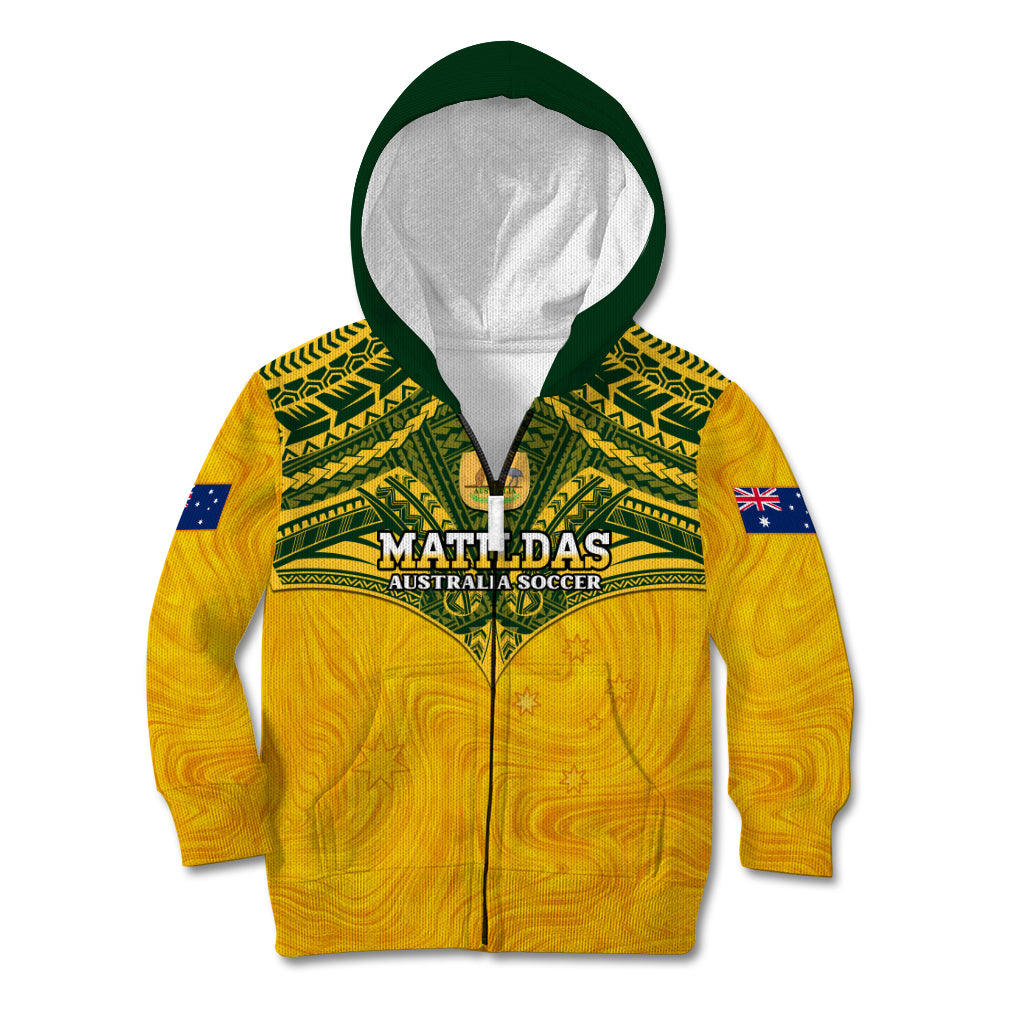 Custom Australia Matildas Kid Hoodie Polynesian Mix Gold Marble