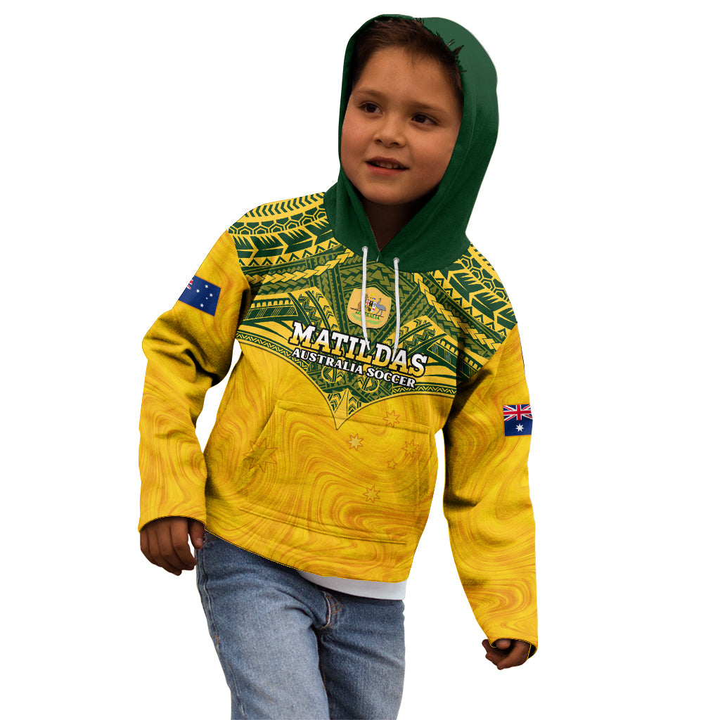 Custom Australia Matildas Kid Hoodie Polynesian Mix Gold Marble