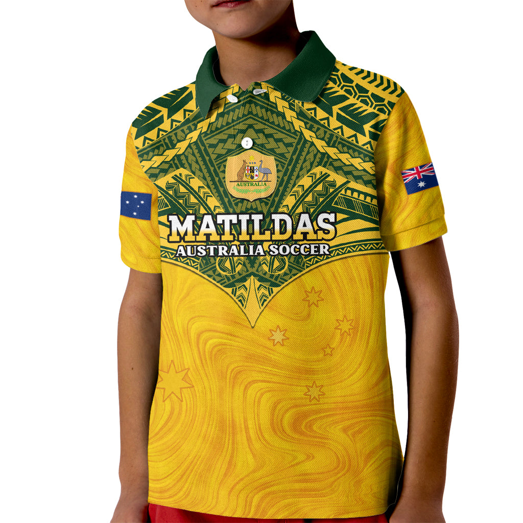 Custom Australia Matildas Kid Polo Shirt Polynesian Mix Gold Marble