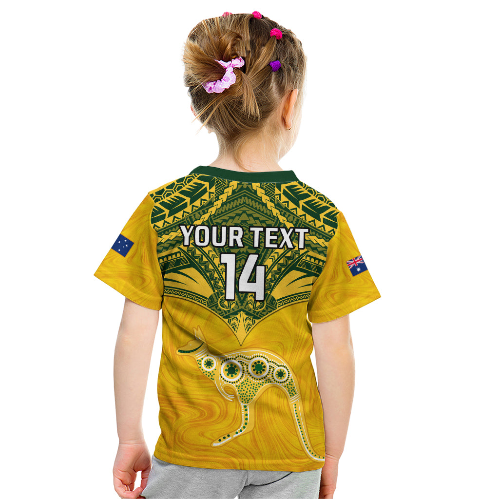 Custom Australia Matildas Kid T Shirt Polynesian Mix Gold Marble