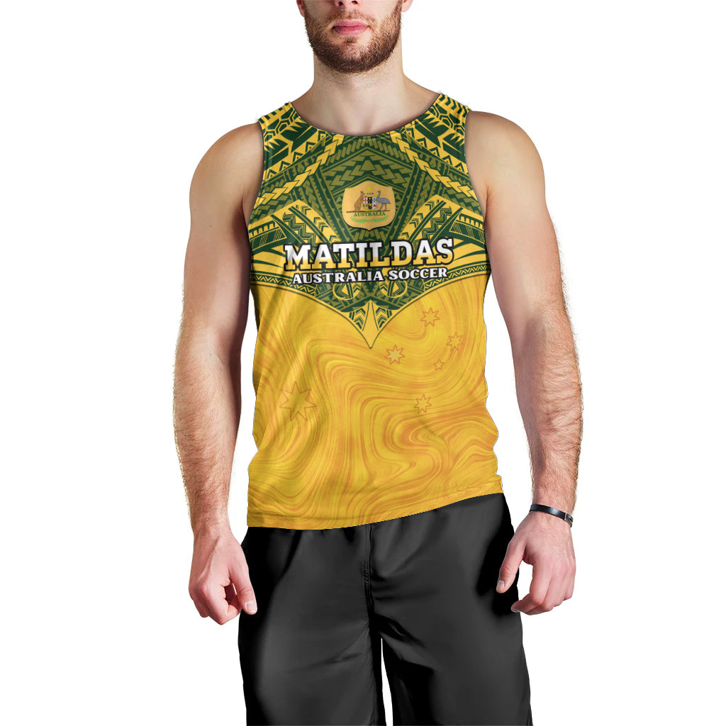 Custom Australia Matildas Men Tank Top Polynesian Mix Gold Marble