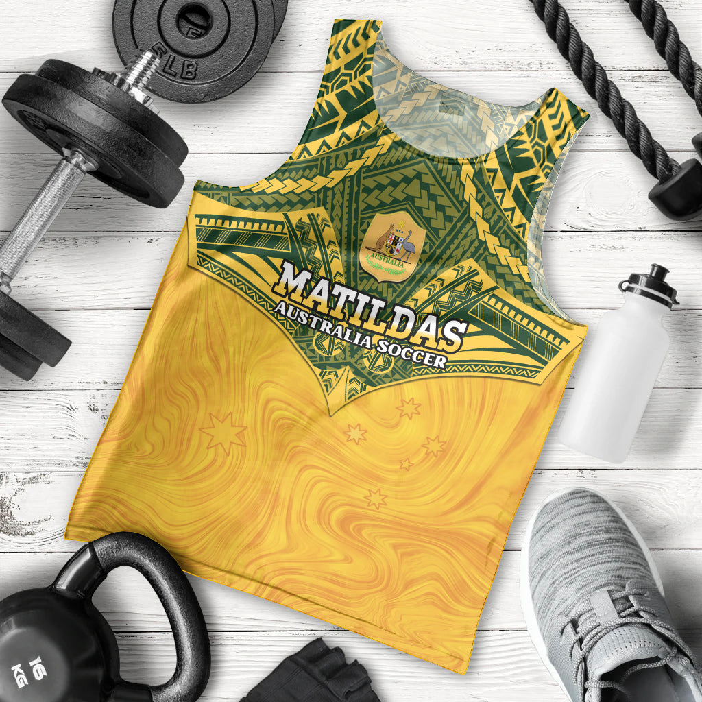 Custom Australia Matildas Men Tank Top Polynesian Mix Gold Marble