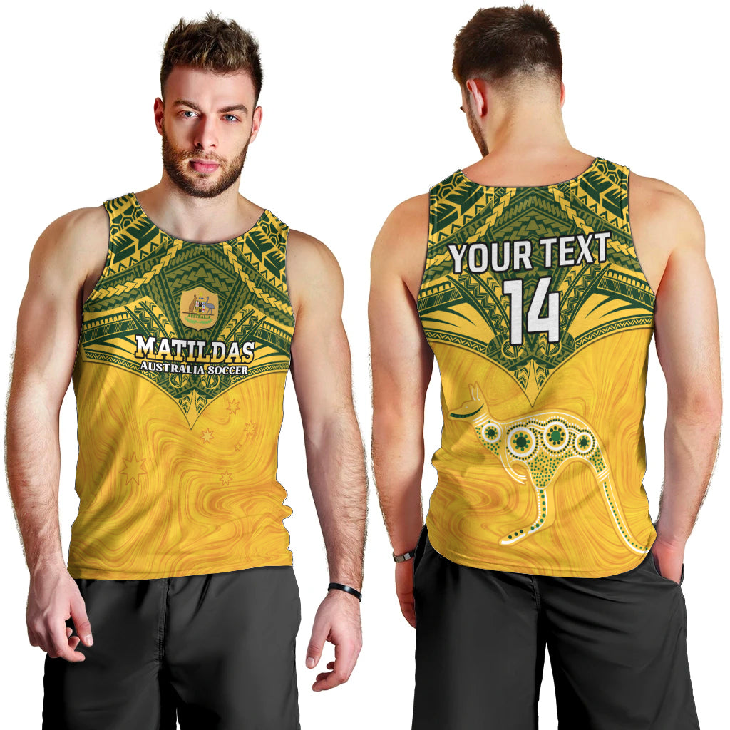 Custom Australia Matildas Men Tank Top Polynesian Mix Gold Marble