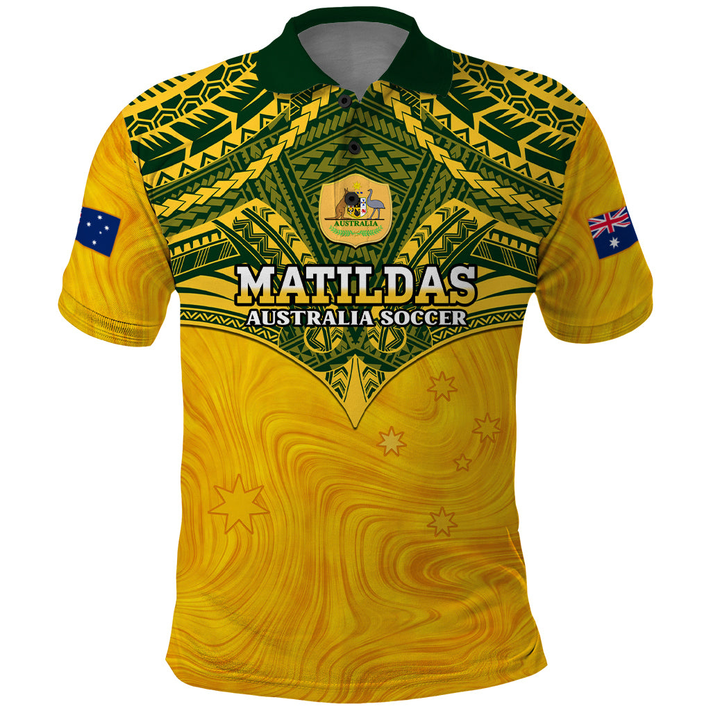 Custom Australia Matildas Polo Shirt Polynesian Mix Gold Marble