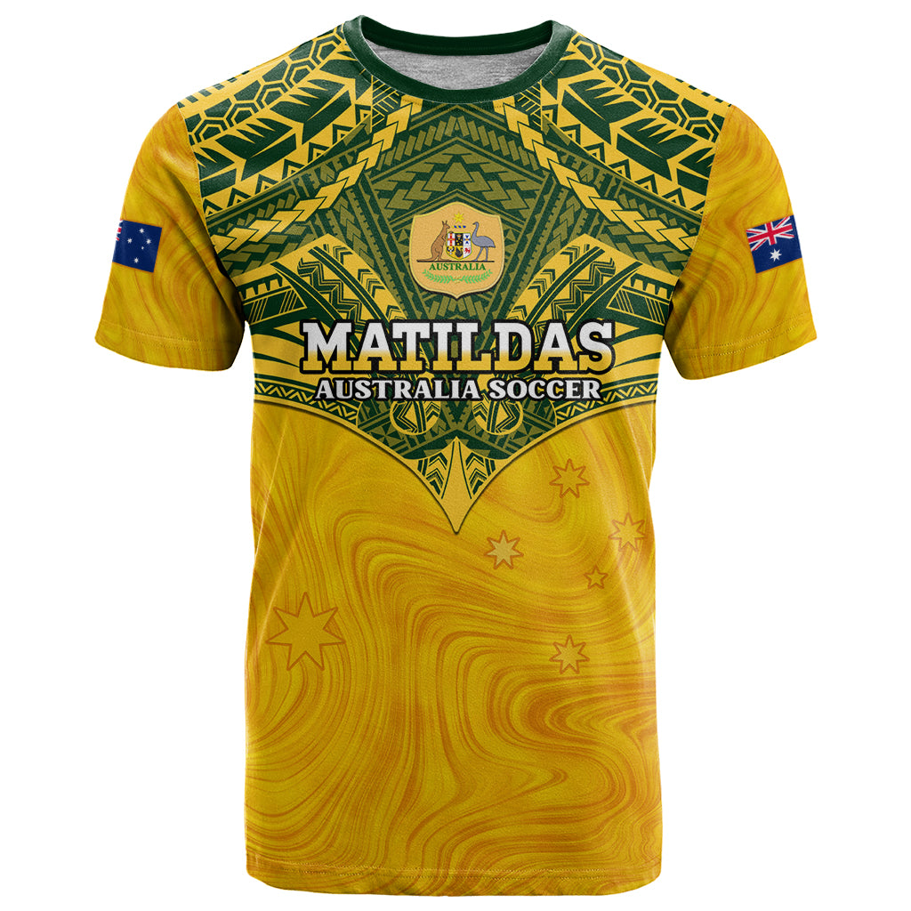 Custom Australia Matildas T Shirt Polynesian Mix Gold Marble