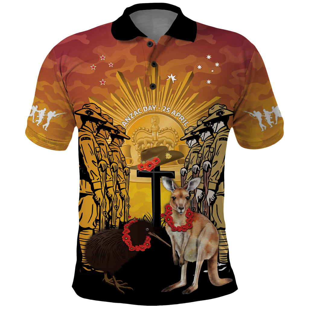 Australia And New Zealand ANZAC Polo Shirt Aussie Kangaroo With Aotearoa Kiwi Lest We Forget